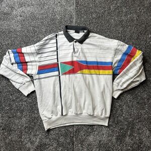 HEAD Sportswear Sweatshirt Mens L White Collared Pullover Graphic Print Rugby